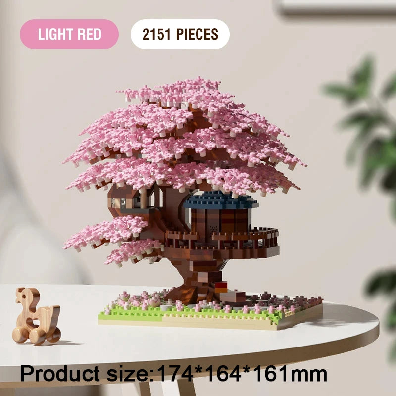 DIY Sakura Tree Building Blocks Set Diy Cherry Blossom Bricks with Light Treehouse Model Ornament Romantic Gift for Girl Friend Qme Big Pink-Opp