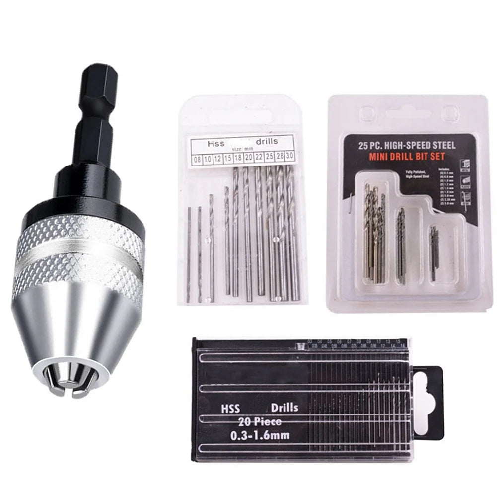 Drill Chuck With 0.3mm To 3.6mm Keyless Chuck Conversion Tools 1/4 Inch Hex Shank Screwdriver Quick Change Adapter Drill Bit Kit Qme