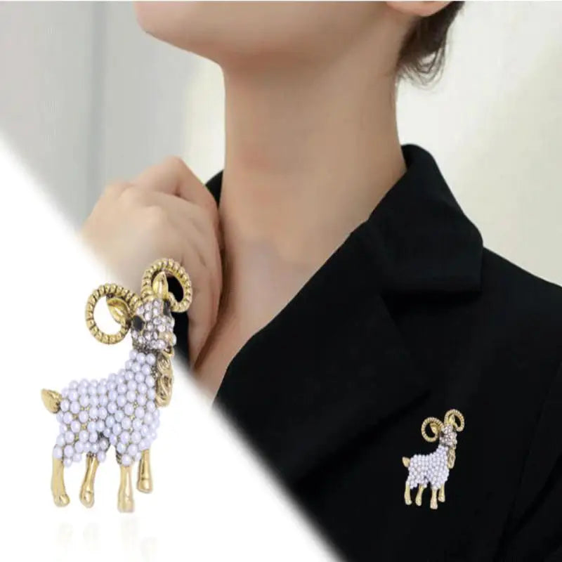1Pcs Baroque Luxury Sheep Goat Brooch Pin Jewelry For Men Women Wedding Party Couple Gift Qme