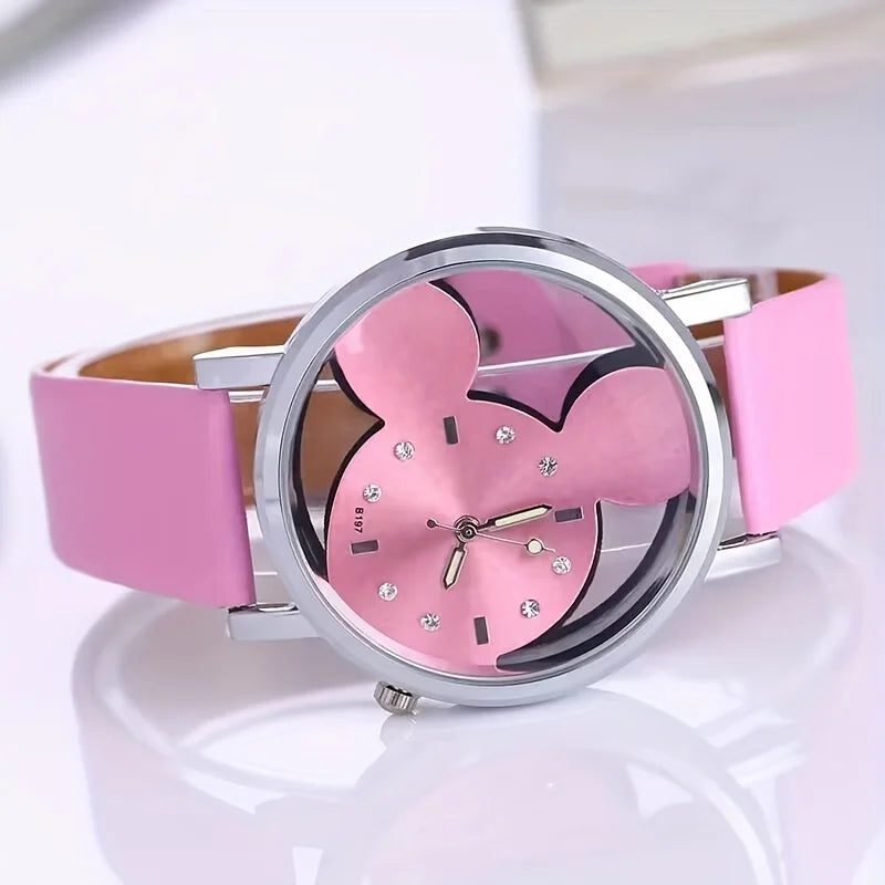 Cute Cartoon Watch Kids Girls Fashionable Simple Quartz Wristwatch PU Qme