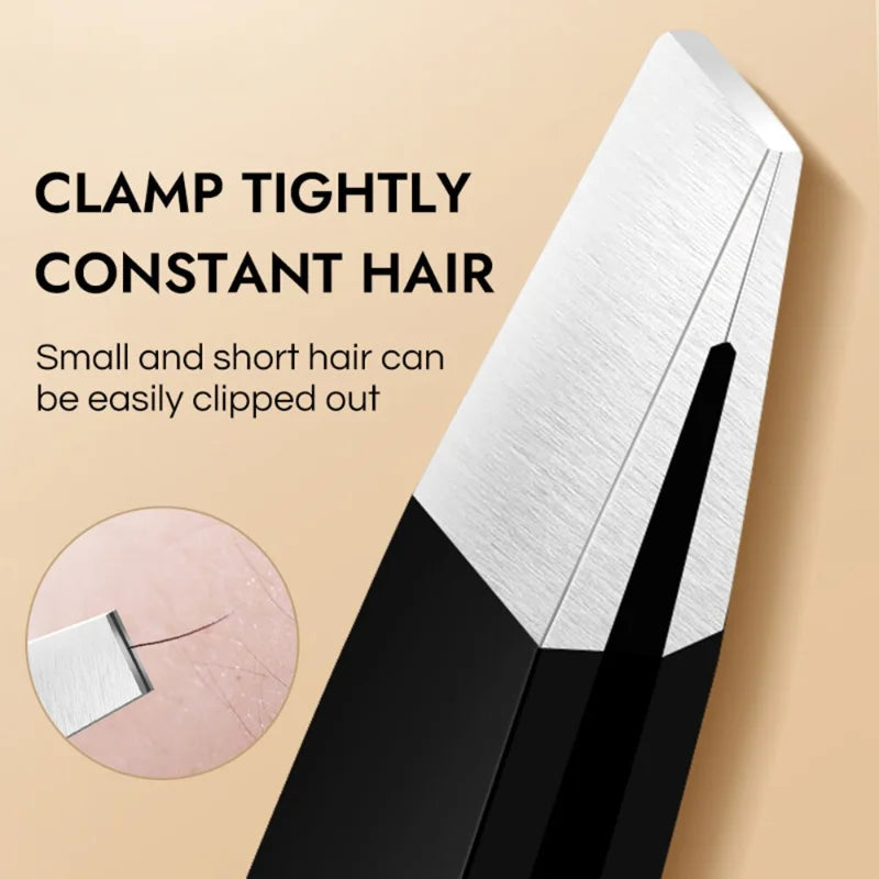 Stainless Steel Black Eyebrow Tweezer Slant Flat Point Beauty Tools Qme