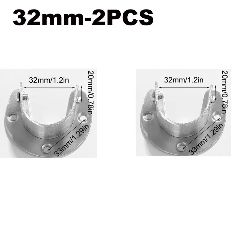 304 stainless steel flange seat wardrobe hanger fixing rod hardware accessories curtain rod tube hook fixing support bracket sea Qme 32mm 2pcs