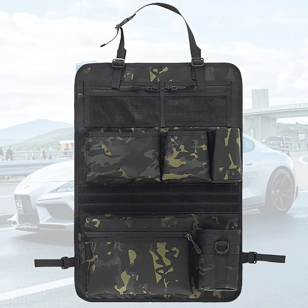 Multi-Pocket Backseat Organizer for SUVs and Trucks - Durable Oxford Cloth Storage Bag with Random Zipper Direction Qme Black Camouflage