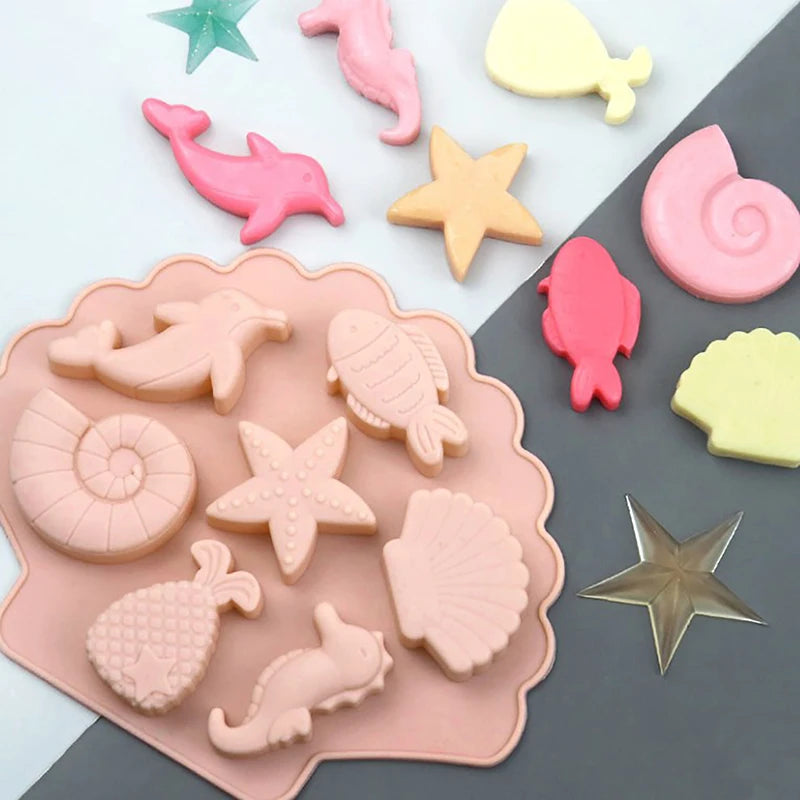 Under The Sea Silicone Chocolate Mold Ocean Marine Animal Dolphin Mermaid Tail Soap Mold Cake Decorating Tools Cupcake Topper. Qme
