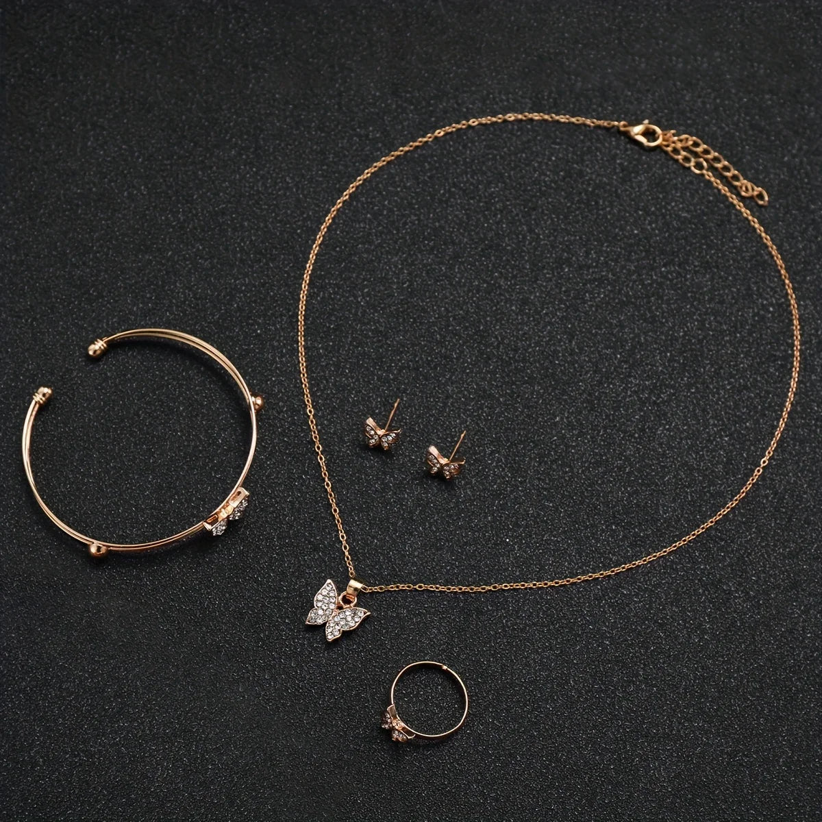 6 Pçs/set Moda Coração Relógio Feminino Banda de Plástico Analógico Relógios de Quartzo Dourado Conjunto de Jóias Borboleta Qme