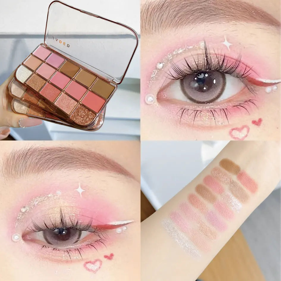 15Colors Nude Pink Eye Shadow Palette Pearlescent Matte Lying Silkworm Brighten Low Saturation Earth Brown Color Daily Makeup Qme 01