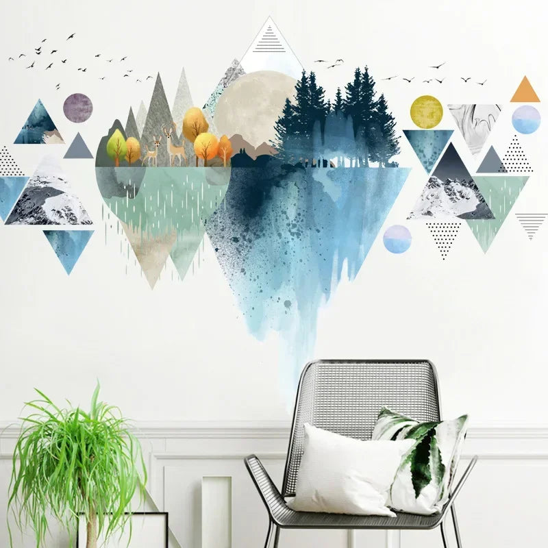 Nordic Triangle Dreamy Mountain Wall Stickers Living Room Bedroom Qme