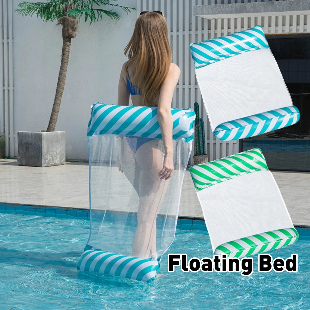 Foldable Striped Inflatable Lounge Chair, Suitable For Swimming Pool Parties And Beach Leisure Floating Beds With Net Backrest Qme