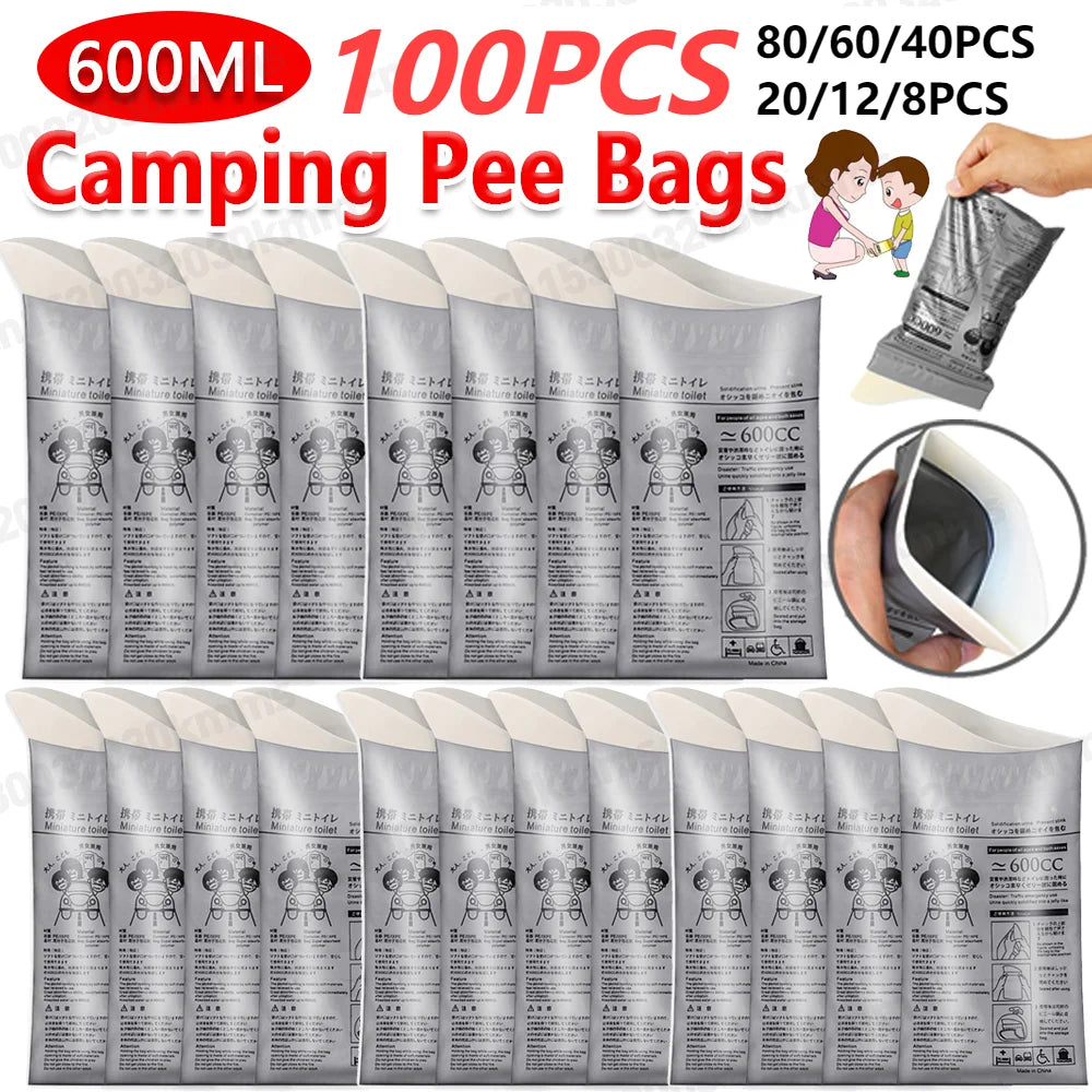 100-8PC Outdoor Emergency Urine Bags 600ml Disposable Travel Mobile Toilet Portable Urinal Bag for Female Baby Male Vomiting Bag Qme