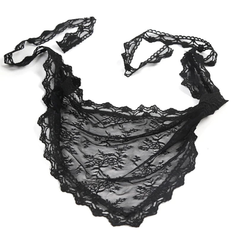 Y2K Women Lace Flower Elegant Skirt Stacked Belt Flower Sweet Triangle Scarf Breathable Travel Photo Headband Turban Accessories Qme A1