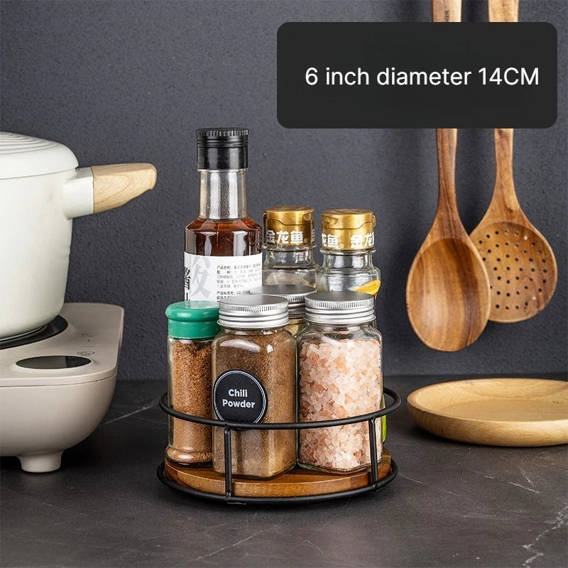 A Kitchen rotating seasoning rack, countertop seasoning box, oil, salt, sauce, vinegar storage rack, rotating makeup tray Qme 6 inch diameter
