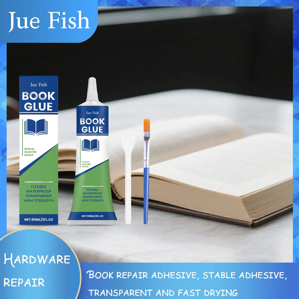 JUE FISH Book Glue: Strong Adhesion Quick-Drying Formula Long-Lasting Firm Bond for Various Paper Materials Qme