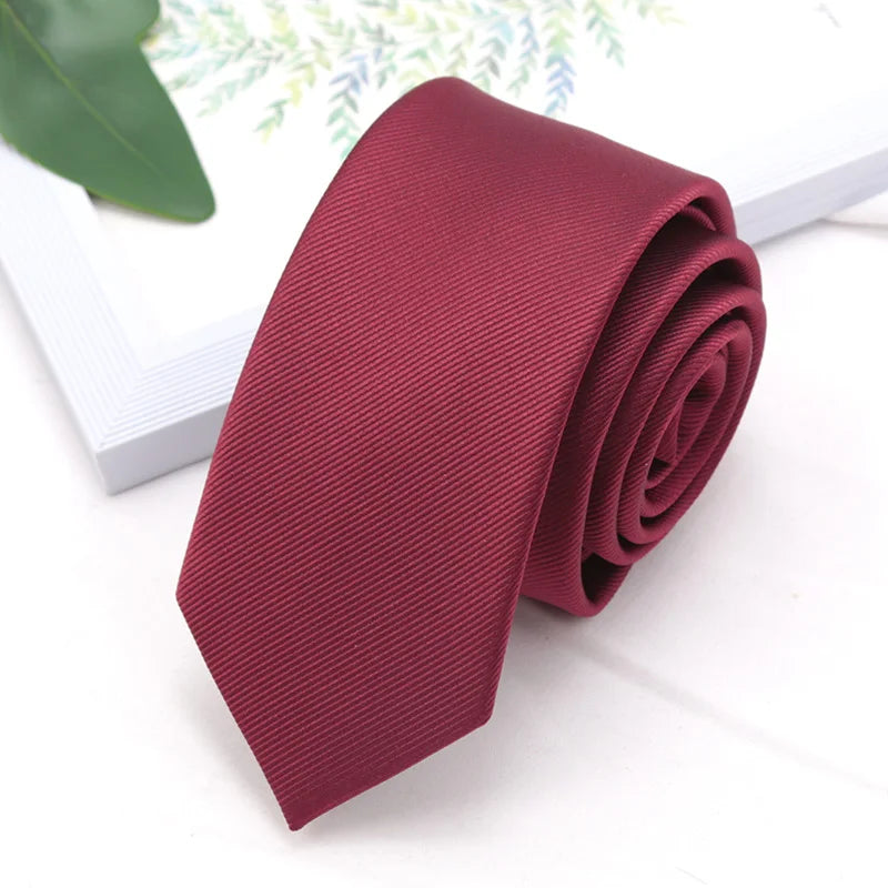 Mens Ties Champagne Red Black Solid Skinny Necktie Women Casaual Qme Burgundy