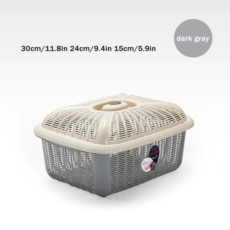 Plastic Storage Basket Lid Multifunctional Draining Storing Utensils Qme Dark gray
