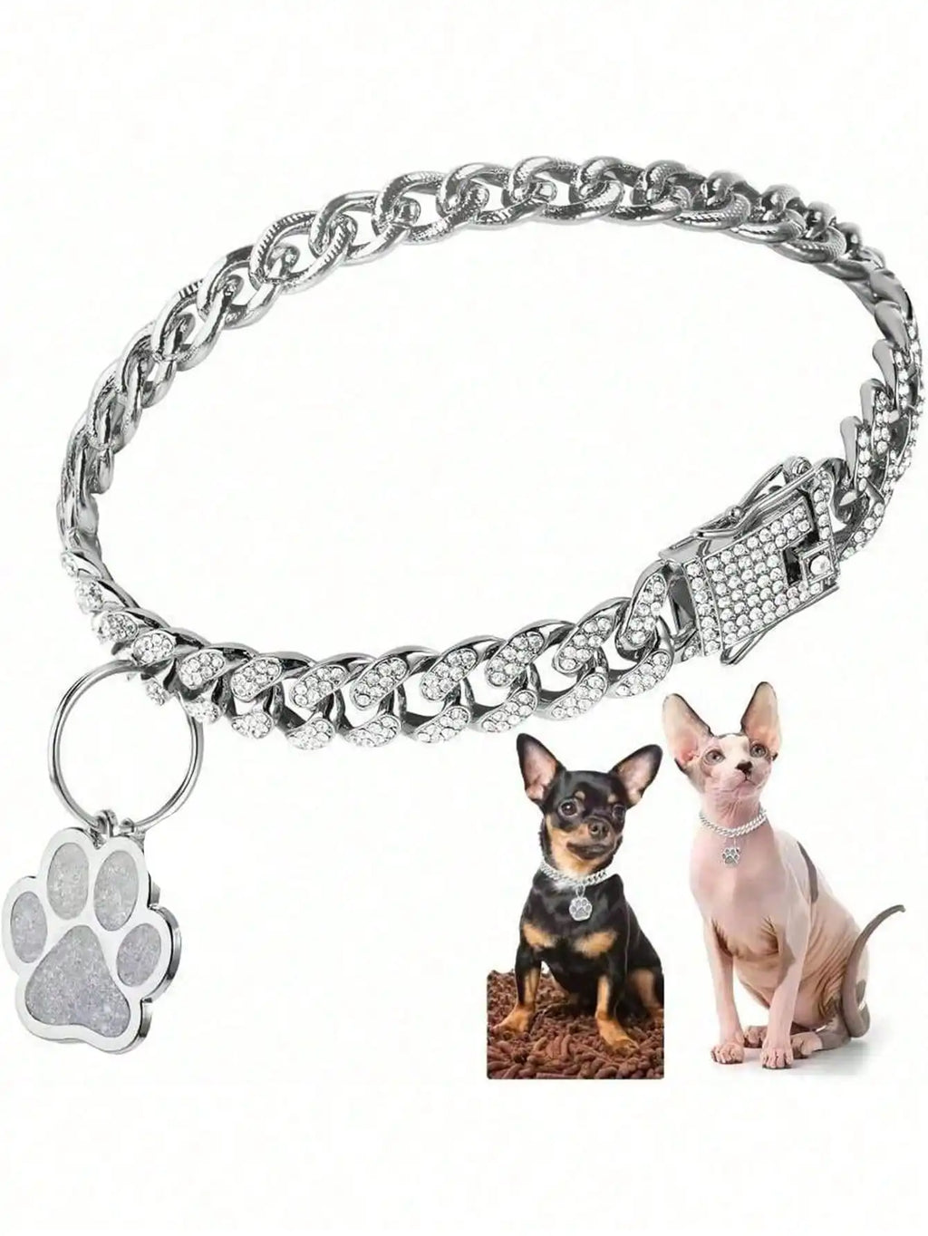 Hip-hop Pet Cuban Chain Dog Faux Diamond Necklace Alloy Collar Qme