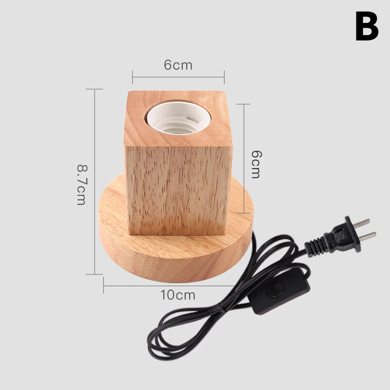 Retro Wood Table Lamp E27 Socket Vintage Desk Base Holder Wooden Qme B