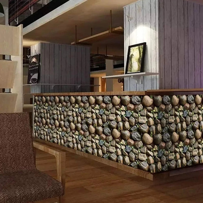 Self-adhesive Wallpaper Brown Stone Brick Fireplace Kitchen Qme