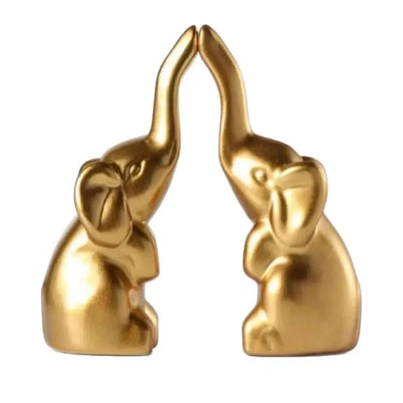 1 Pair Small Animal Statue Elephant Figurine Home Decor Mini Gold Qme B