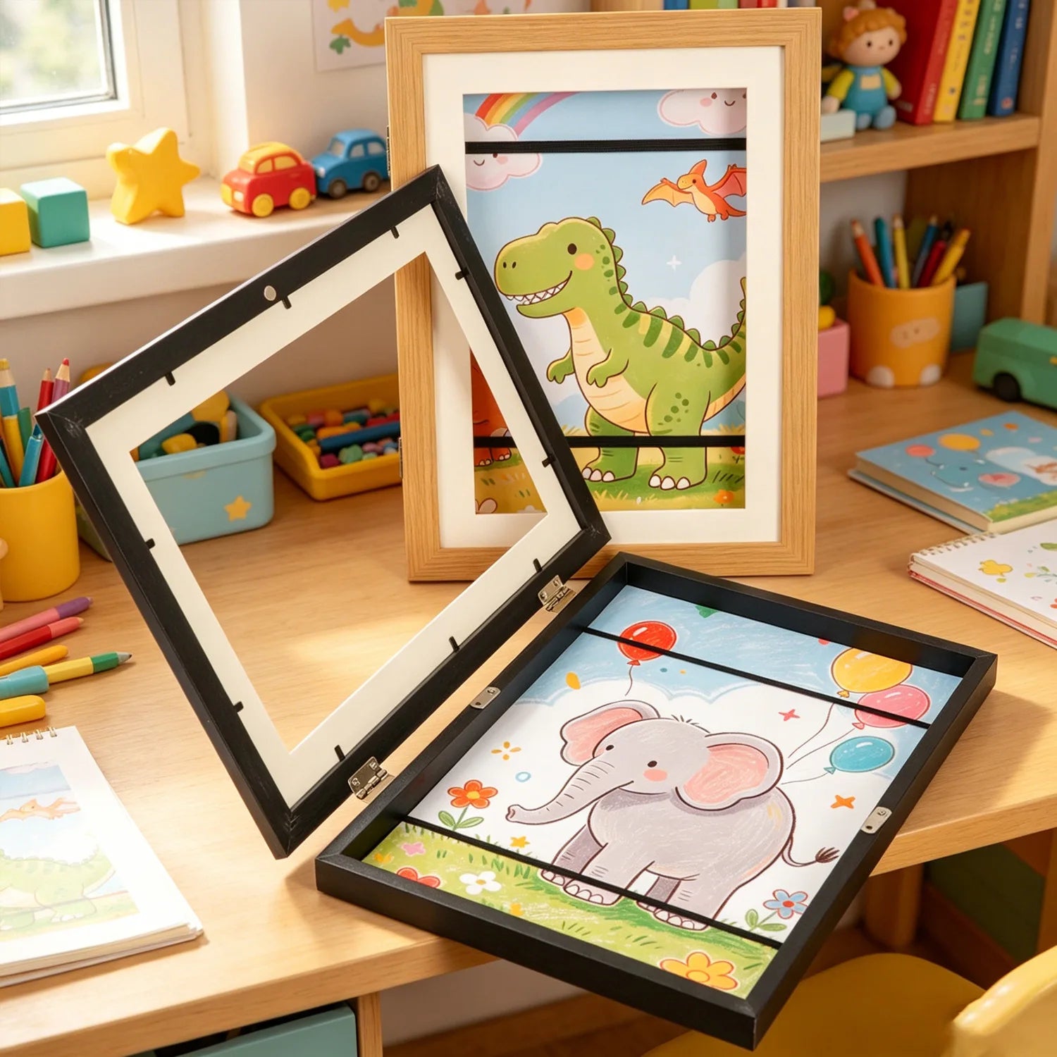 Sturdy A4 Kids Artwork Frame Without Mat Magnetic Front Opening Door Qme