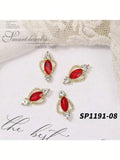 Luxury Long Gold Silver Nail Charms Rhinestone Y2k Unique Design Tips Qme red