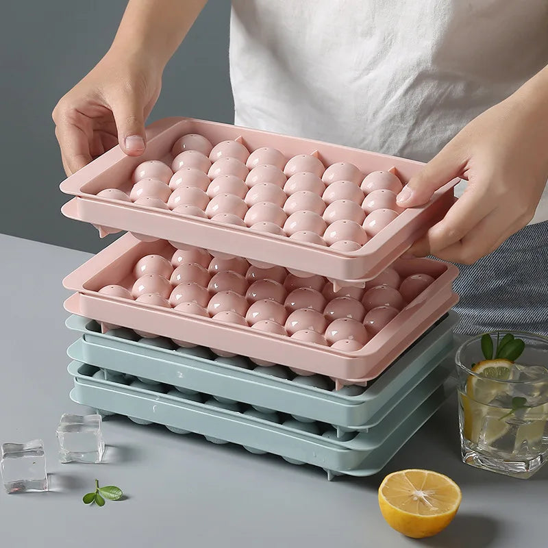3D Round Ice Cube Tray with Lid Plastic Diamond Style Ice Mold Refrigerator Spherical DIY Moulds Ice Ball Maker Kitchen Tools Qme