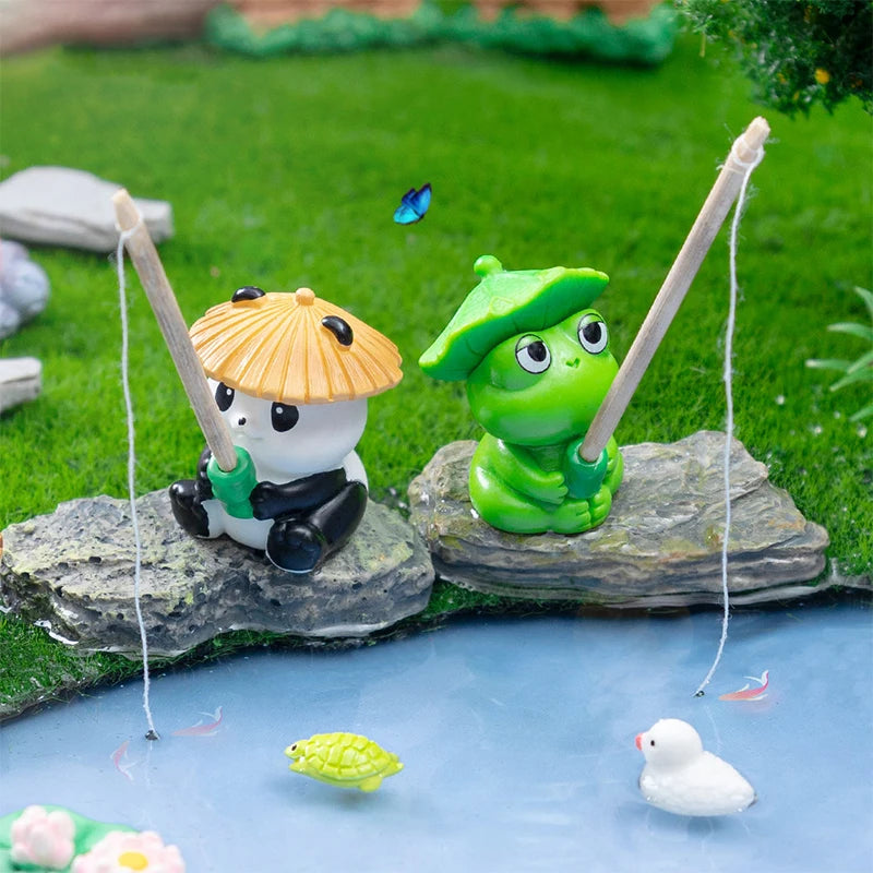 Hanging Panda Frog Figures Aquarium Decor Creative Cartoon Animal Qme