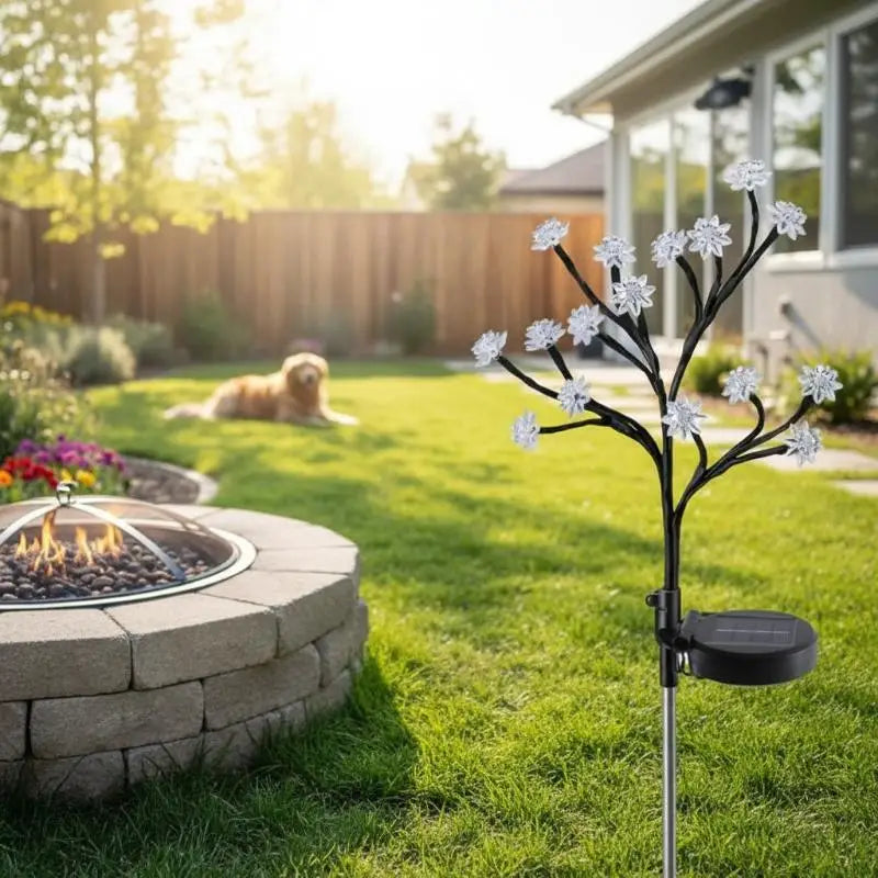 20 Leds Solar Cherry Blossom Lotus Lights Garden Light Outdoor Lawn Qme