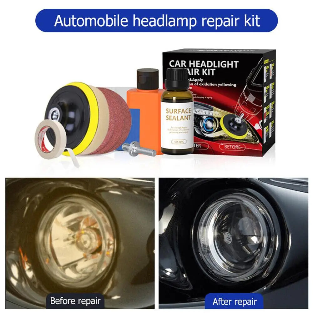 Car Headlights Restoration Kit Chemical Brightener Headlight Polisher Restorer Polishing Paste Set Auto Headlamps Wax Sanding Qme