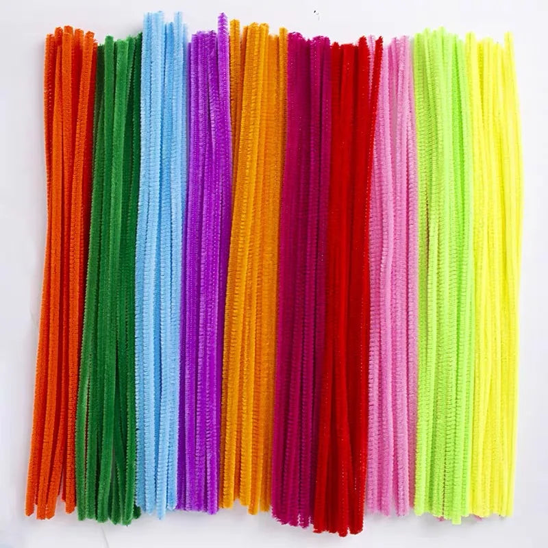 100PCS Colorful Chenille Stem Twisted Rod Wool Root Fluffy Bar Iron Wire DIY Handcraft Twisting Decorations Pipe Cleaners Plush Qme Classic 10 colors