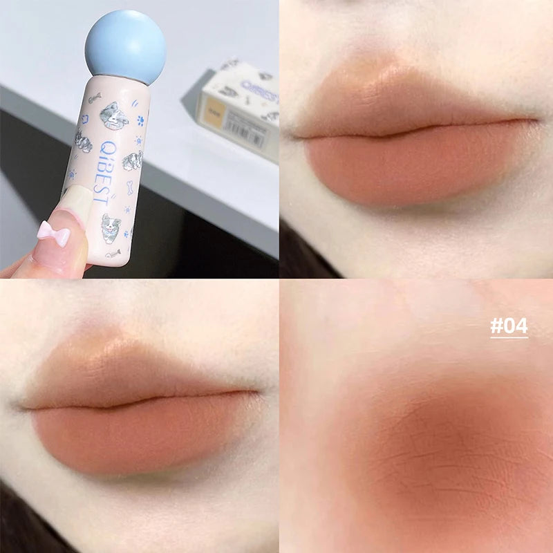 QIBEST Nude Matte Lip Mud Waterproof Non-stick Liquid Lipstick Long Lasting Highly Pigmented Lipgloss Tint Korean Cosmetics Qme