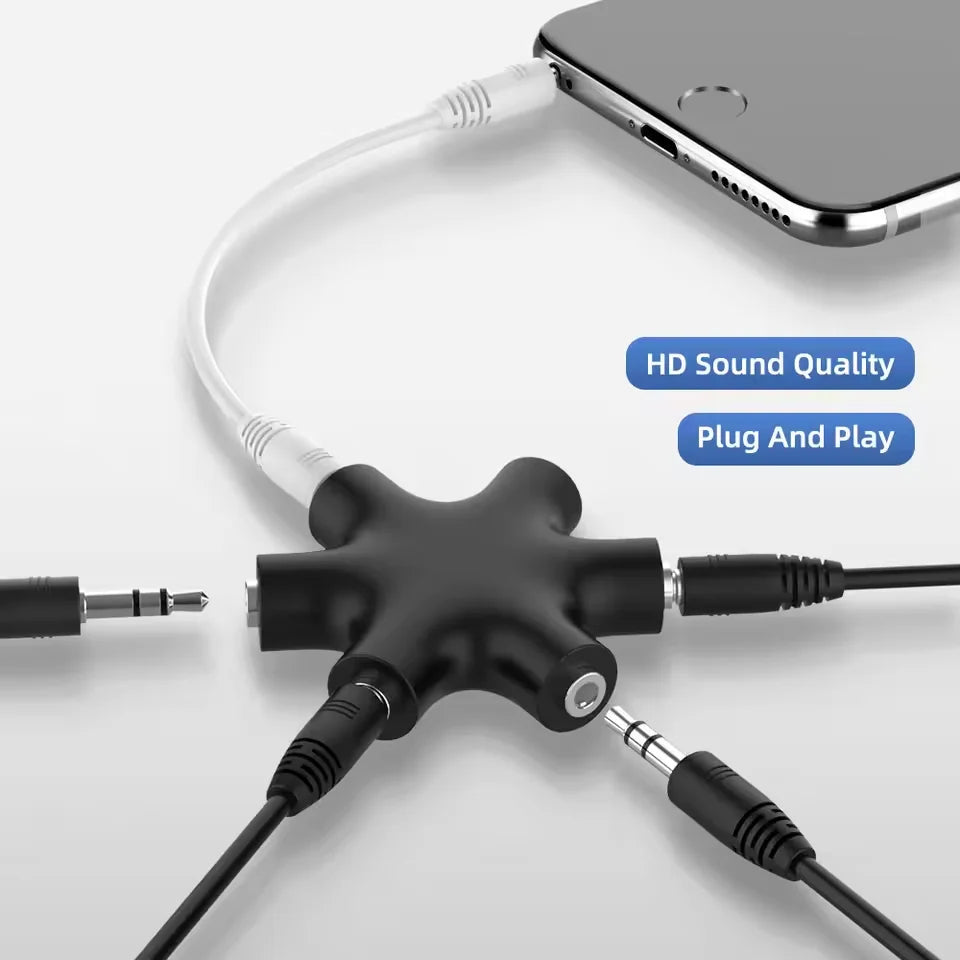 3.5mm Earphone Audio Splitter 1 Male To 1 2 3 4 5 Female Cable 5 Way Port Aux Music Sound Output Cables Stereo Headset Extension Qme
