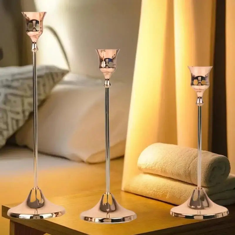 Vintage Elegant Metal Aluminum 3 Tabletop Candle Holders Suitable Qme