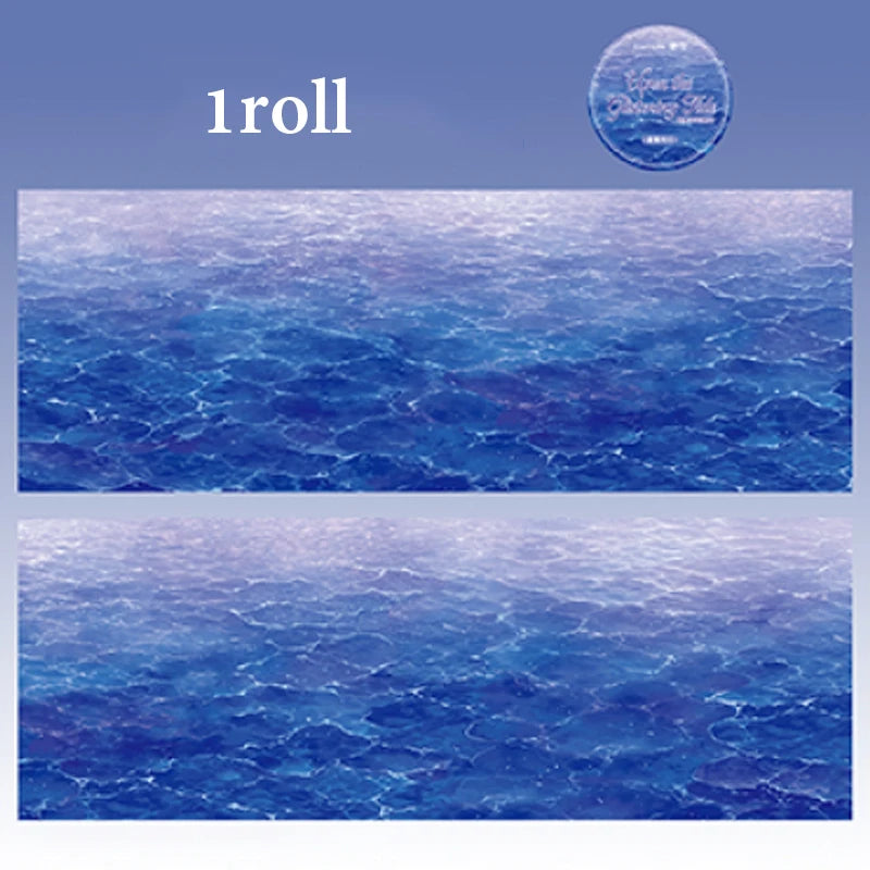 Dreamy Water Wave Base Tape, Summer Ocean Sparkle Long Roll Tape for Junk Journal and Notebook Decoration Qme G