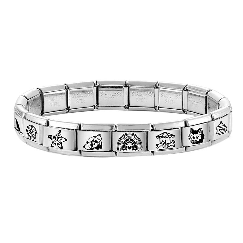 Wholesale Laser Engraving Cute Cats 666 999 Italian Charm Links Fit 9mm Stainless Steel Bracelet Women DIY Making DIY Gift Qme