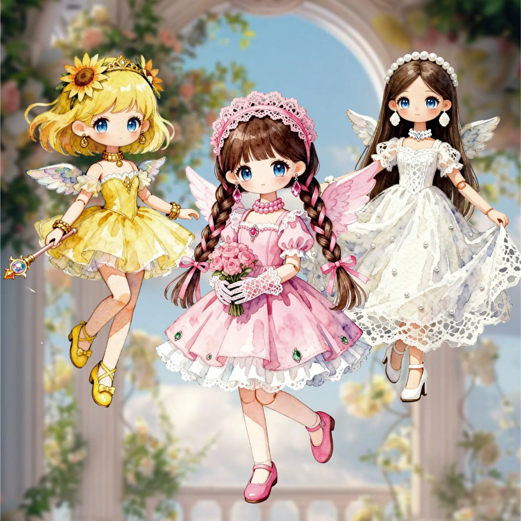 Vintage Story Lolita Angel Girls Stickers, Sweet Doll Character Collage Supplies for Journals, Multi-purpose Decorative Stickers Qme