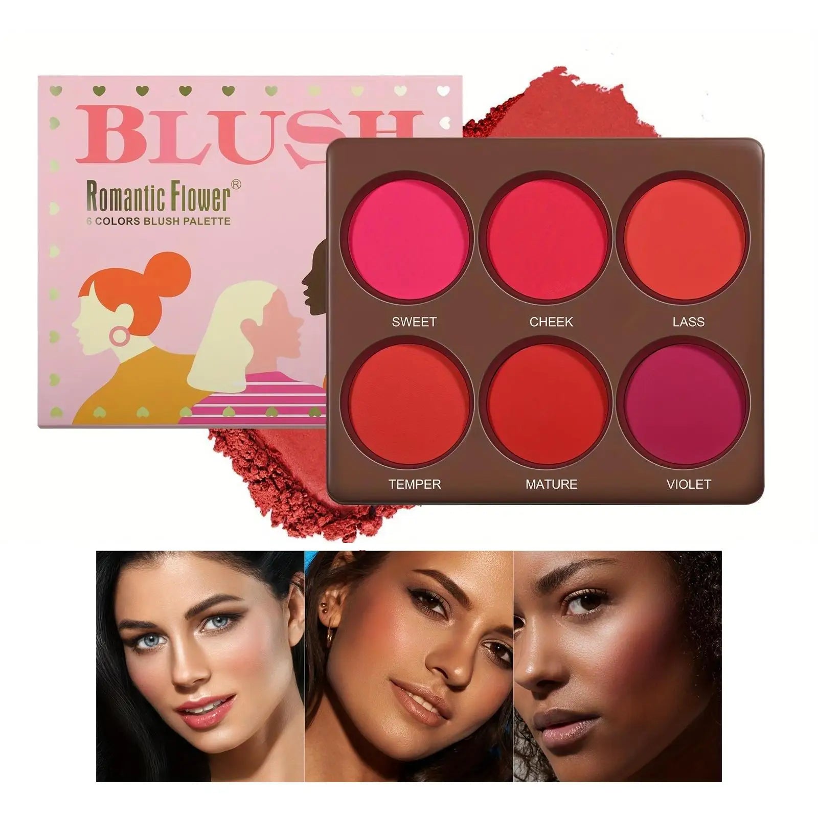 6 Colors Waterproof Matte Blush Palette Medium Buildable Coverage Long-Lasting Natural Finish Light and breathable, Qme 01