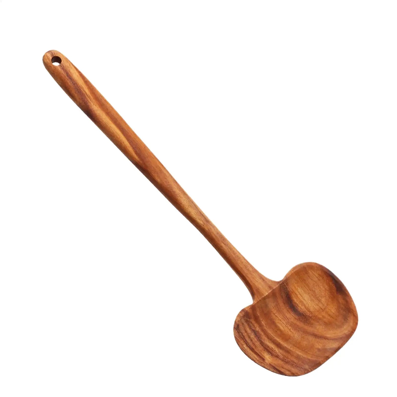 Wooden Ladle 2-in-1 Long Handle Ergonomic Non-Stick Kitchen Soup Spoon for Non-Stick Pan Cooking Pot Kitchen Restaurant Mixing Qme CN