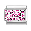 Fashion Pink Color Y2K Leopard Print Love Heart Butterfly Italian Charm Links Fit 9mm Stainless Steel Bracelet DIY Making Gifts Qme Style 1