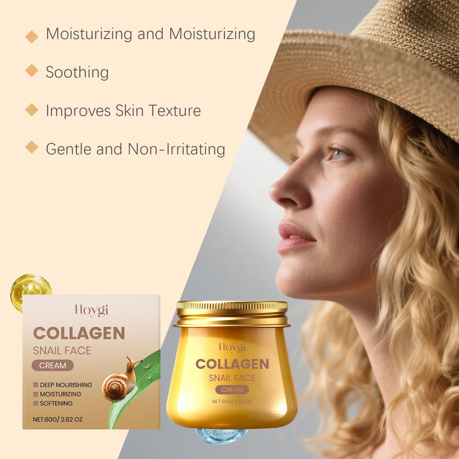 Snail Mucin Collagen Cream Anti Wrinkle Firming Hydrating Face Cream Improves Skin Elasticity & Texture Smoothing Face Skincare Qme