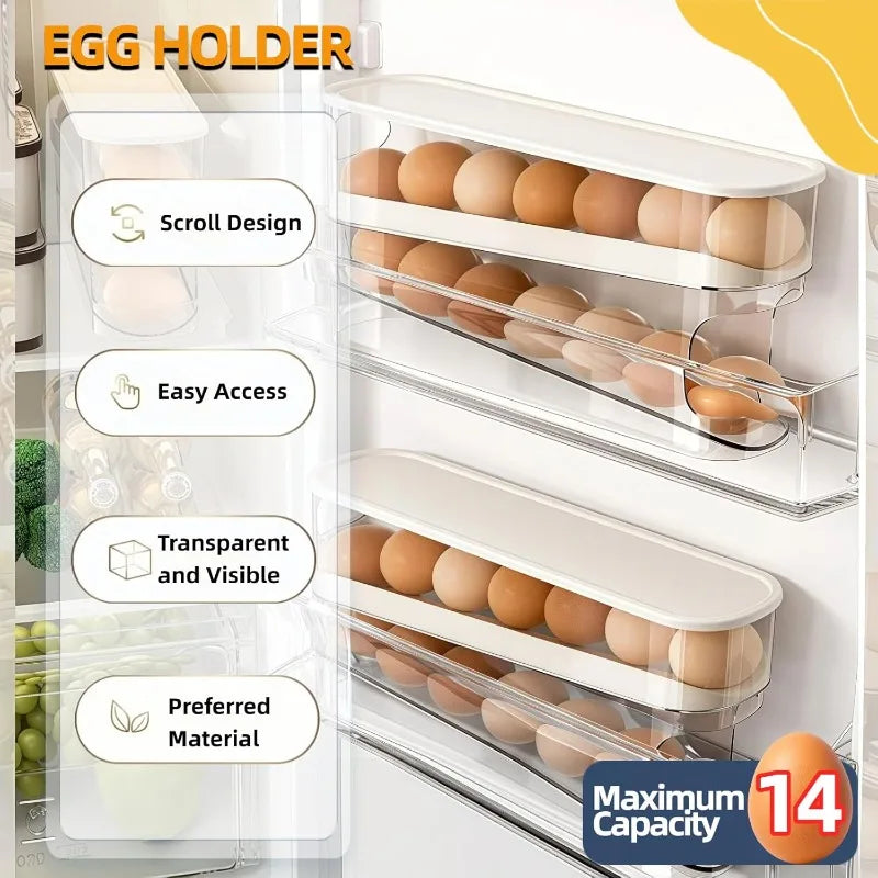 Bilayer Fridge Egg Storage Box Automatic Rolling Eggs Holder Rack Qme