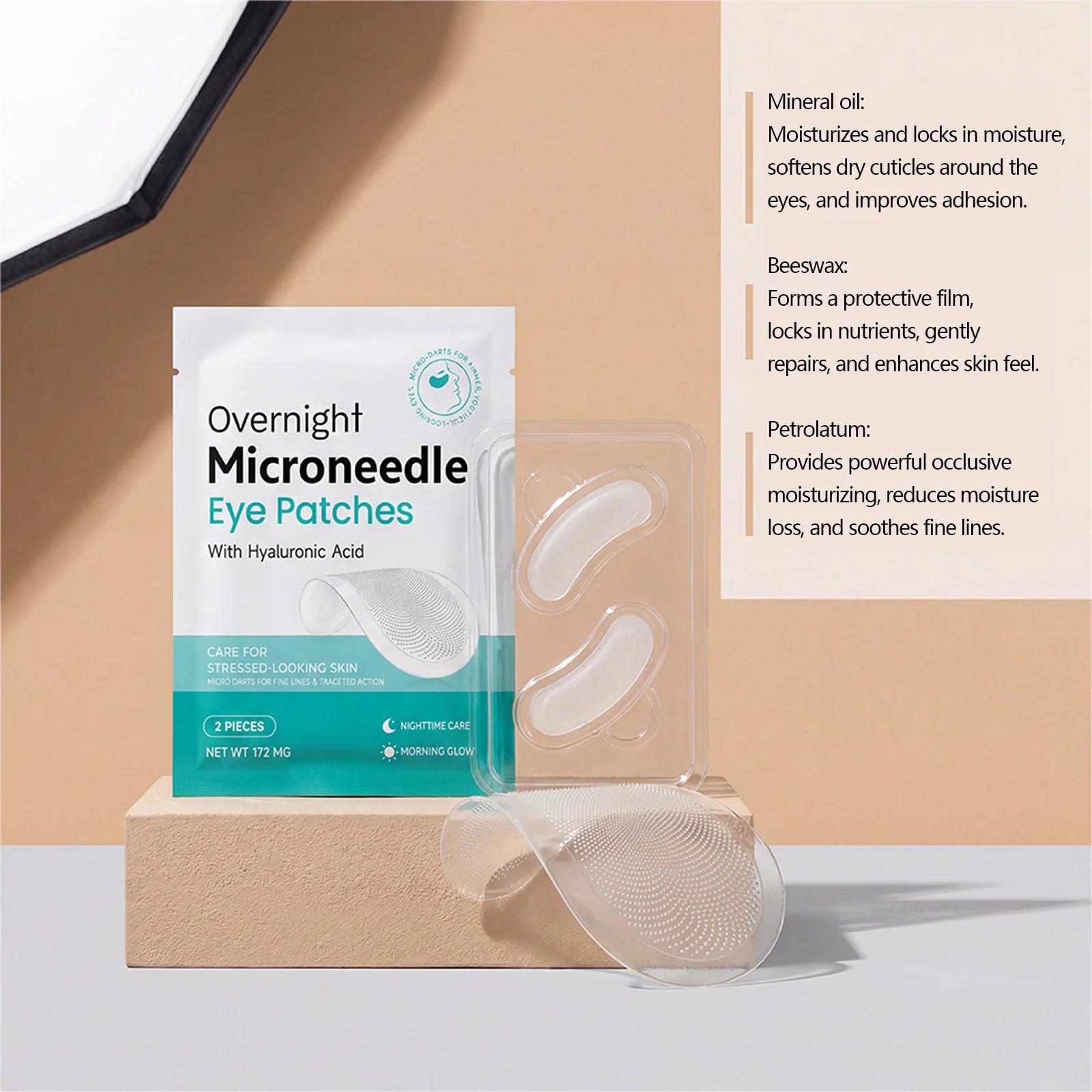 Microneedle Eye Patches Hyaluronic Acid 0.25mm Overnight Under Eye Mask for Dark Circles Fine Lines Hydrating Anti-Aging Eye Car Qme