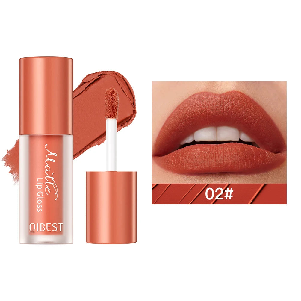QIBEST 12 Color Liquid Lipstick Matte Velvet Lipgloss Waterproof Long-Lasting High Pigmented Lip Glaze Tint Cosmetics For Women Qme 02