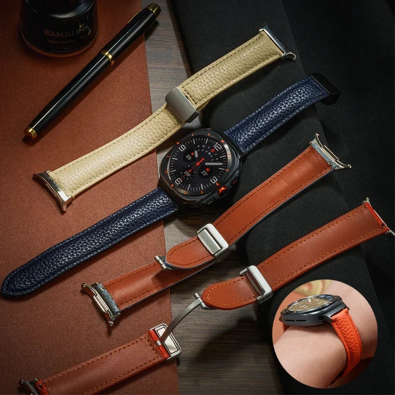 Leather Strap For Samsung Galaxy Watch Ultra 47mm Comfortable Magnetic Bracelet Wristband Galaxy Watch 7 Ultra Belt Accessories Qme