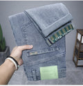 Hot Summer Jeans for Men, Trendy Korean Style, Slim Fit Qme Light -blue 32