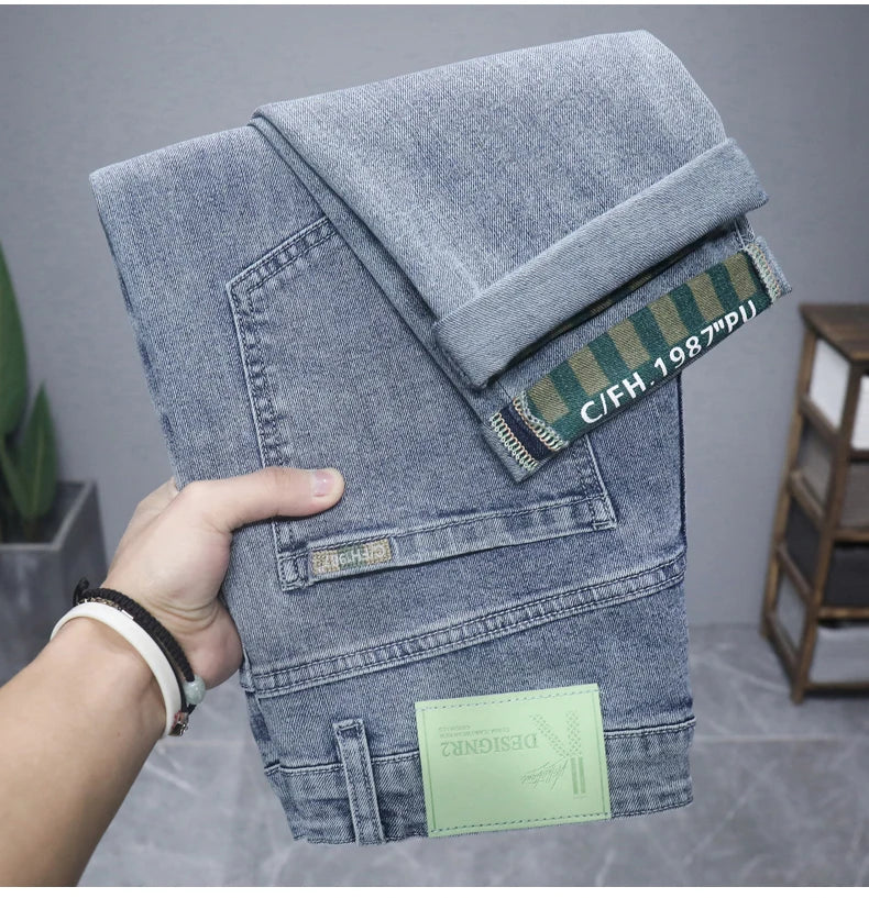 Hot Summer Jeans for Men, Trendy Korean Style, Slim Fit Qme Light -blue 32