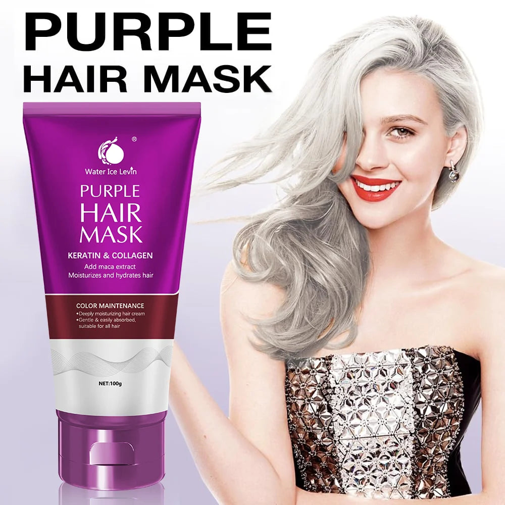 Water Ice Levin New Purple keratin biotin hair mask, repair damaged frizz, 10 seconds softness nourishment, straight hair care Qme