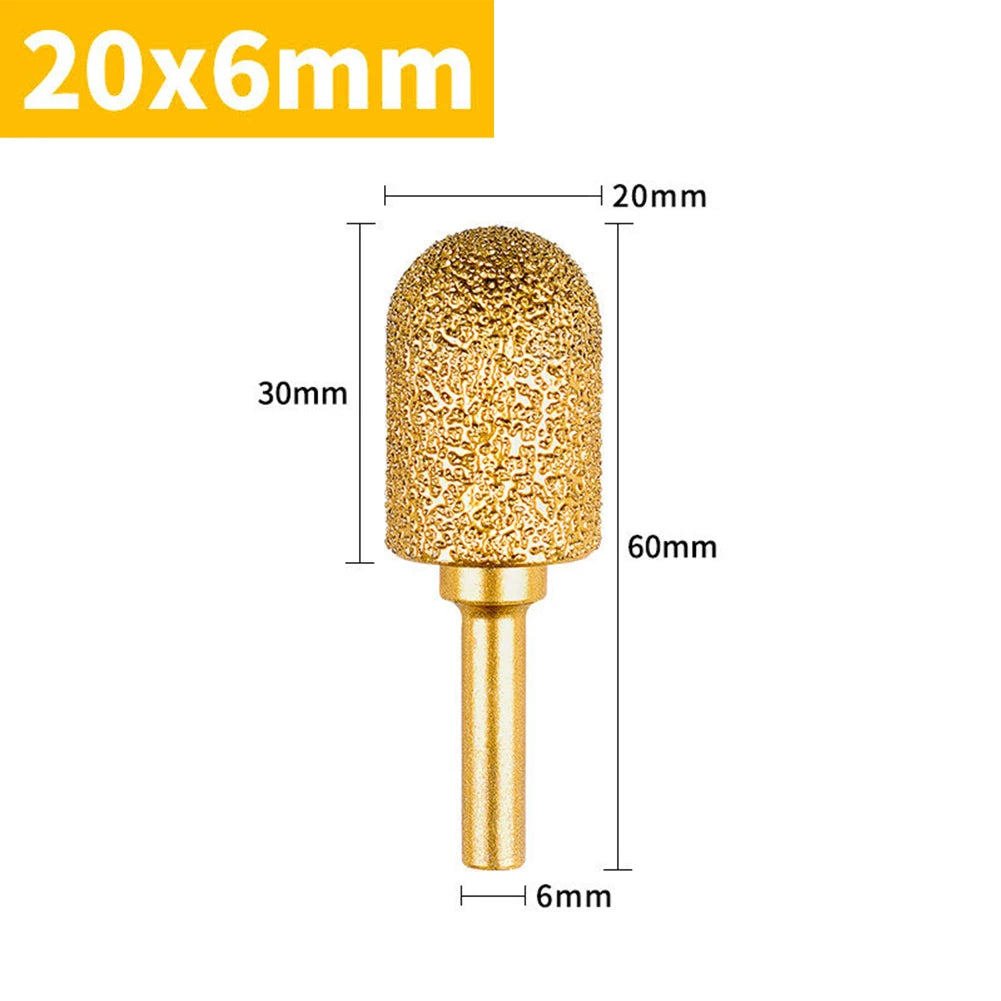 1PC 8-25mm Diamond Grinding Head 6mm Round Handle For Metal Stone Engraving Polishing Burr Tools Qme 20mm
