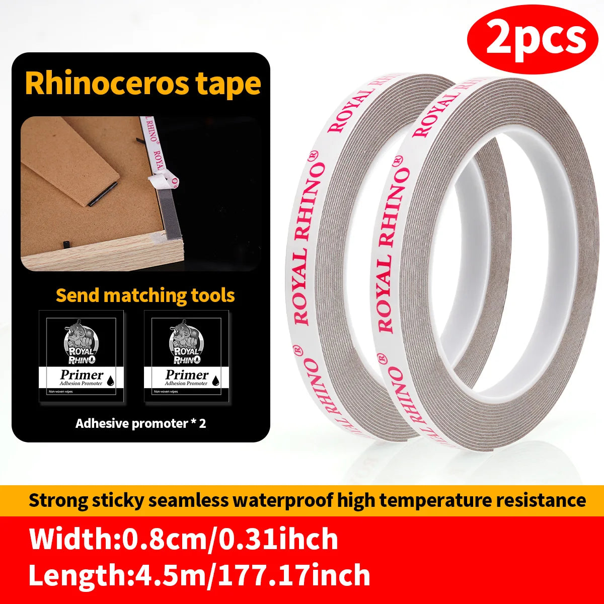 450CM Extra Strong Double Sided Tape Adhesive Car Special Tear Off Without Leaving Traces High Viscosity Mounting Fixing Sticky Qme 8mmX4.5M-2PCS