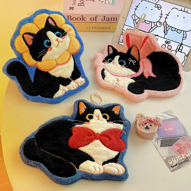 Kitchen Kawaii Cat Hand Wipe Cleaning Cloth Bathroom Hanging Towel Qme