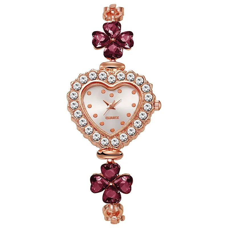 Requintado relógio de pulso feminino em forma de coração, pulseira quartzo sem caixa, moda Qme green